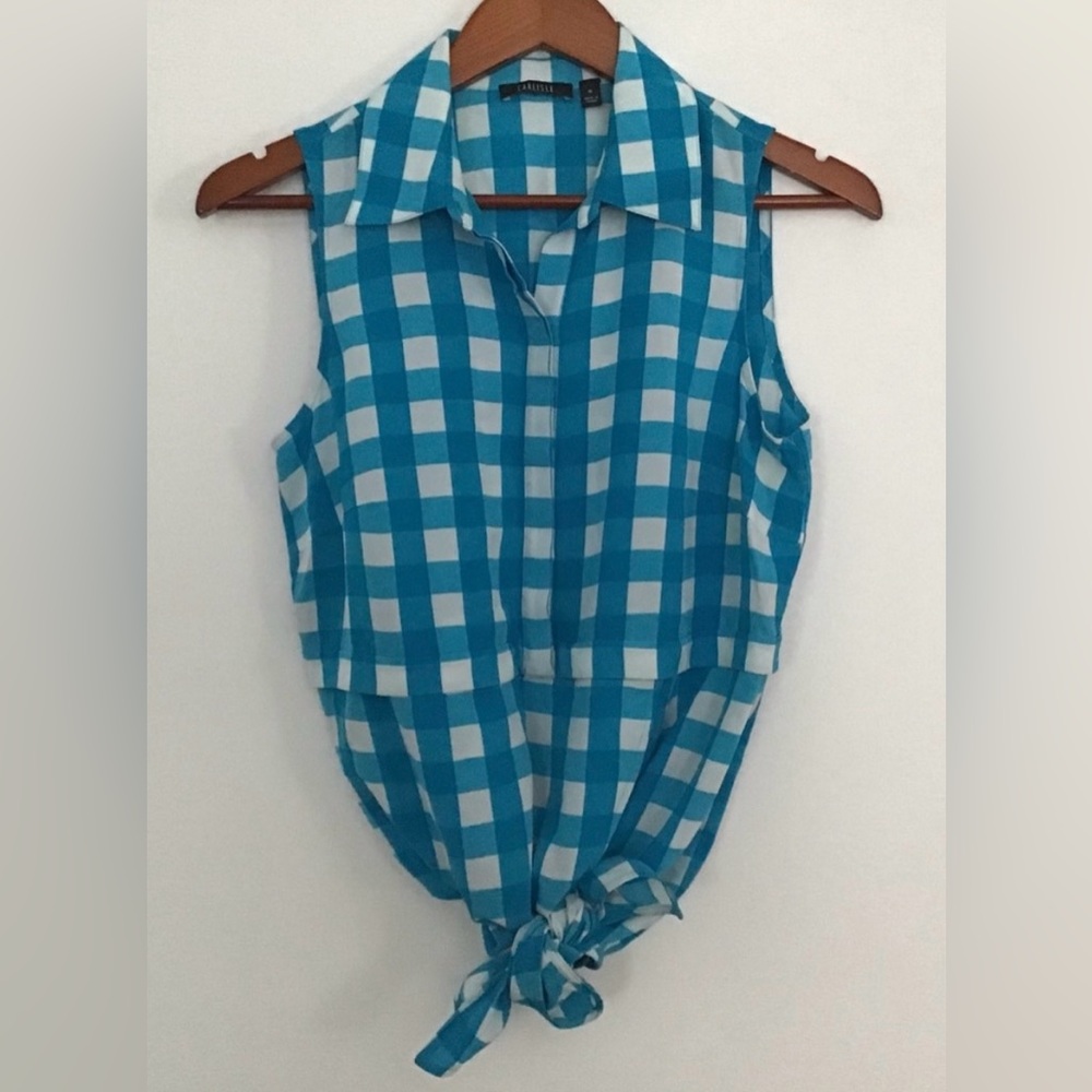 NWT Vintage Size 6 Carlisle Blue & White Silk Sleeveless Blouse
